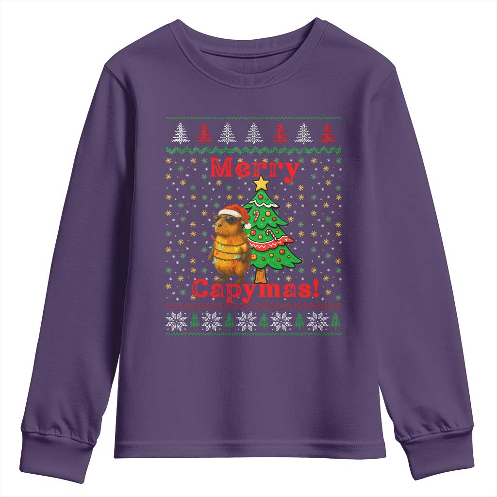 Funny Merry Capymas Youth Sweatshirt Capybara Christmas Party - Wonder Print Shop