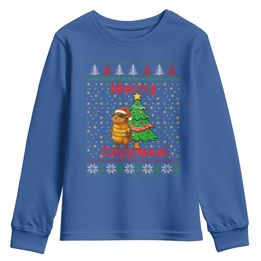 Funny Merry Capymas Youth Sweatshirt Capybara Christmas Party - Wonder Print Shop