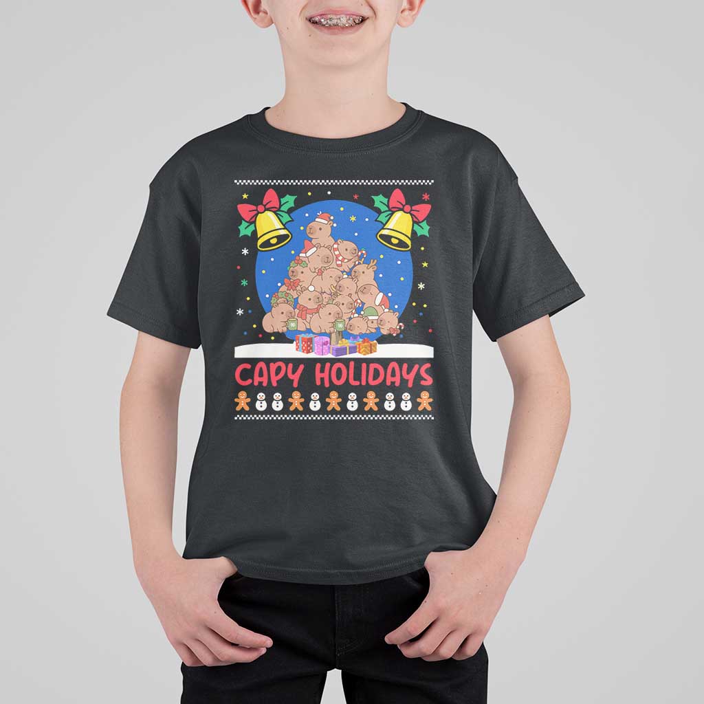Capybara Christmas Tree T Shirt For Kid Funny Capy Holidays Gift - Wonder Print Shop