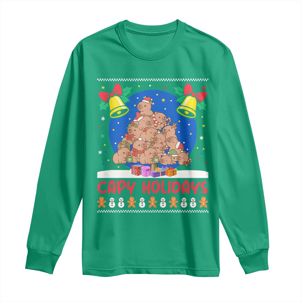 Capybara Christmas Tree Long Sleeve Shirt Funny Capy Holidays Gift - Wonder Print Shop