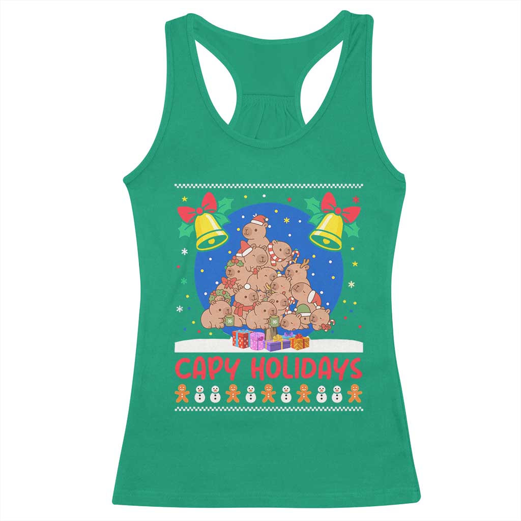 Capybara Christmas Tree Racerback Tank Top Funny Capy Holidays Gift - Wonder Print Shop