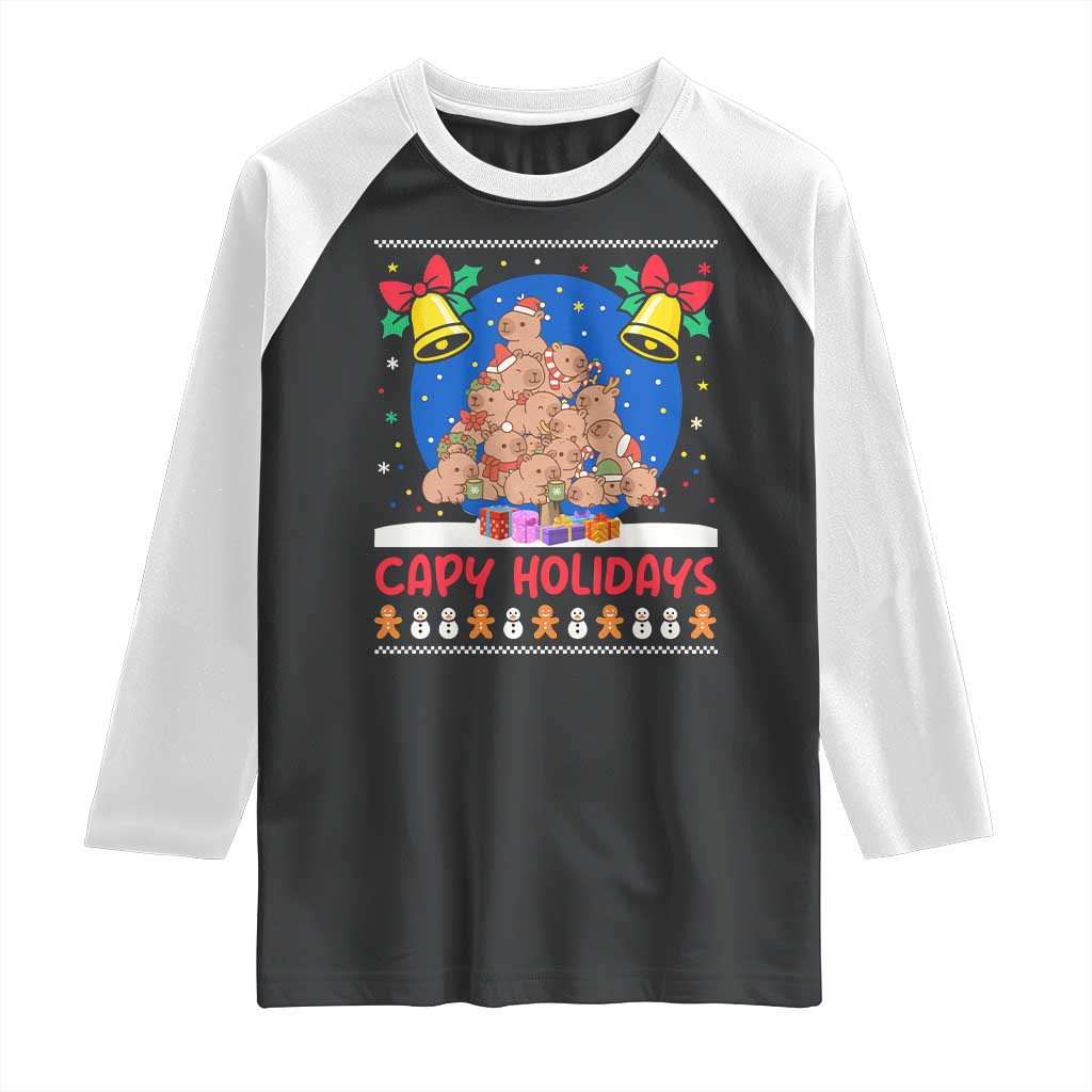 Capybara Christmas Tree Raglan Shirt Funny Capy Holidays Gift - Wonder Print Shop