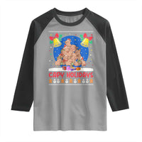 Capybara Christmas Tree Raglan Shirt Funny Capy Holidays Gift - Wonder Print Shop