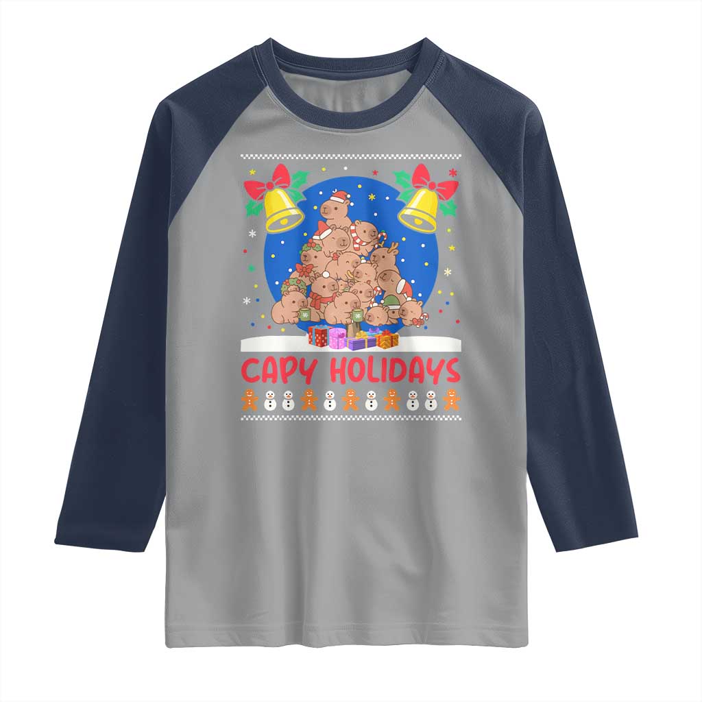 Capybara Christmas Tree Raglan Shirt Funny Capy Holidays Gift - Wonder Print Shop