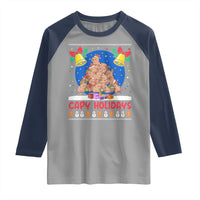 Capybara Christmas Tree Raglan Shirt Funny Capy Holidays Gift - Wonder Print Shop
