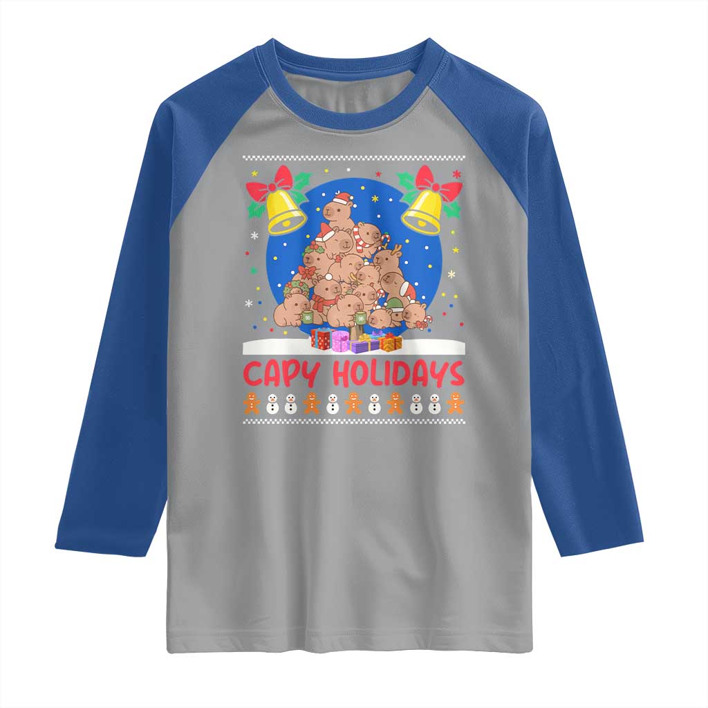 Capybara Christmas Tree Raglan Shirt Funny Capy Holidays Gift - Wonder Print Shop