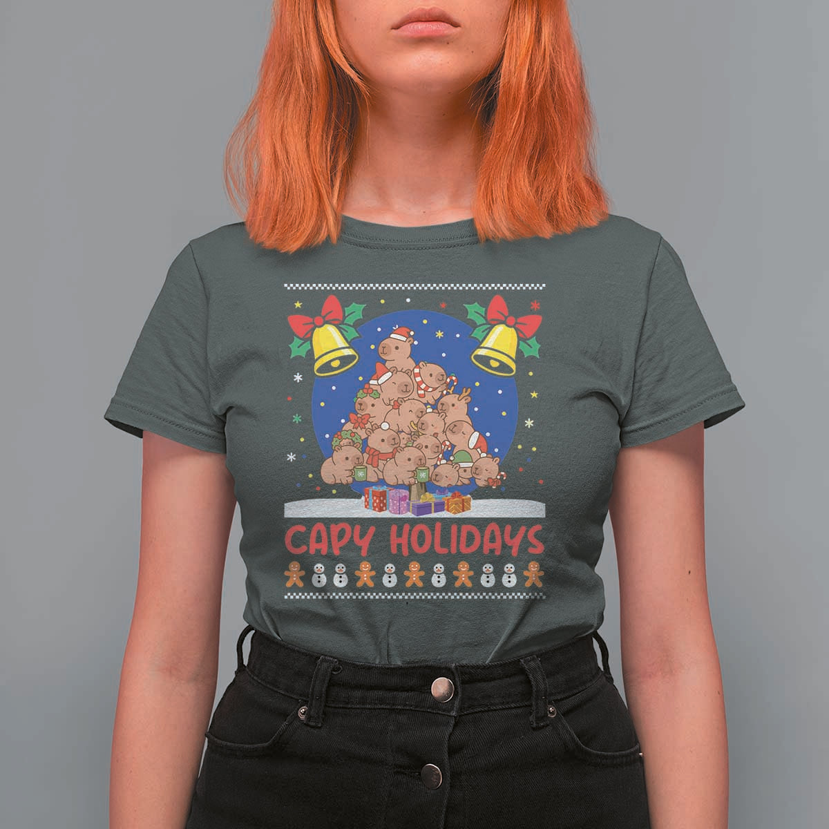 Capybara Christmas Tree T Shirt For Women Funny Capy Holidays Gift - Wonder Print Shop