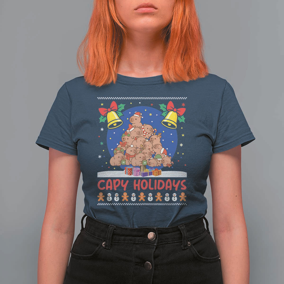 Capybara Christmas Tree T Shirt For Women Funny Capy Holidays Gift - Wonder Print Shop
