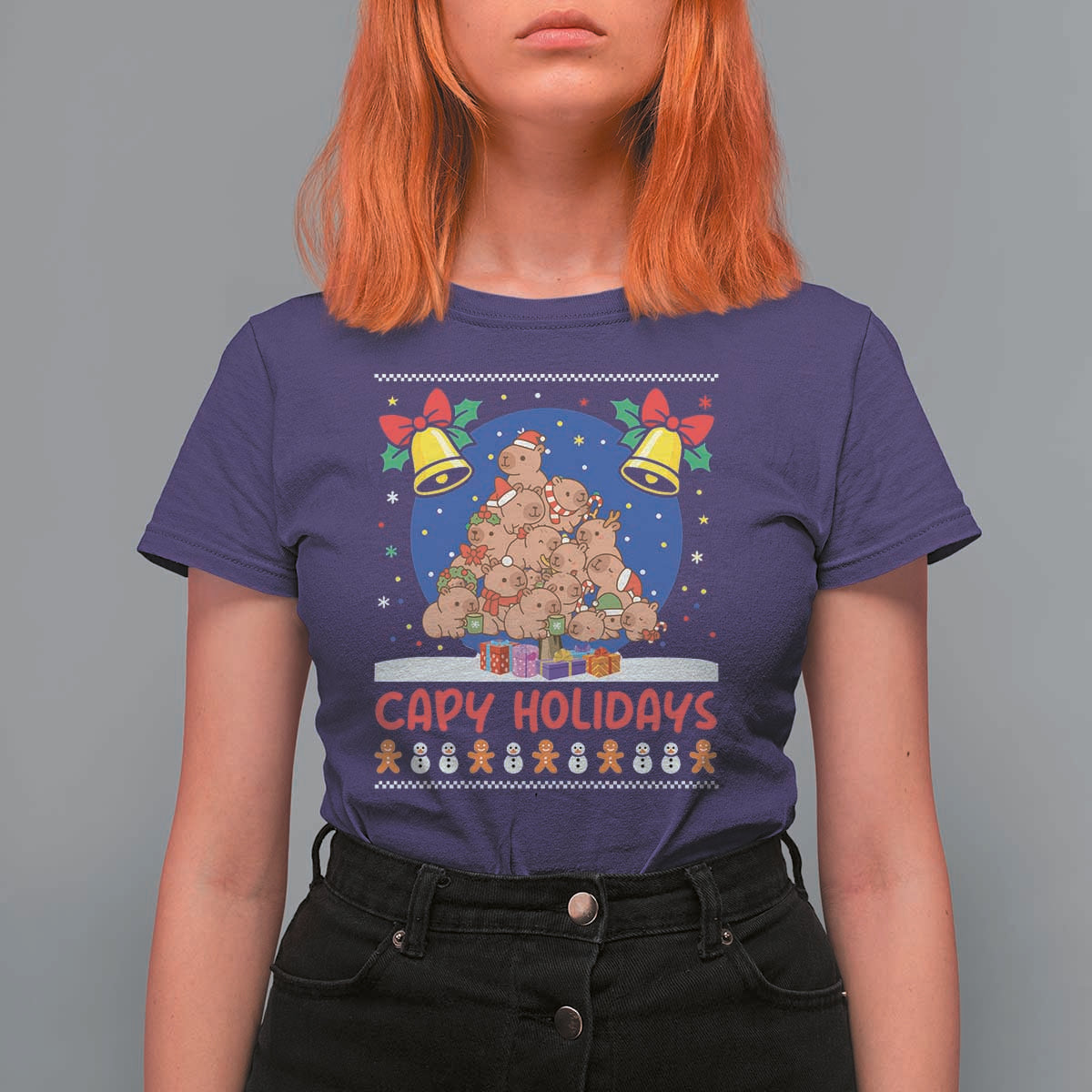 Capybara Christmas Tree T Shirt For Women Funny Capy Holidays Gift - Wonder Print Shop