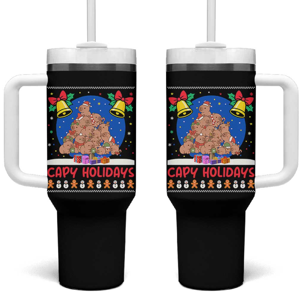 Capybara Christmas Tree Tumbler With Handle Funny Capy Holidays Gift