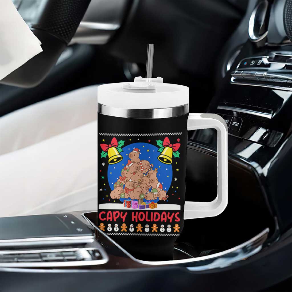 Capybara Christmas Tree Tumbler With Handle Funny Capy Holidays Gift