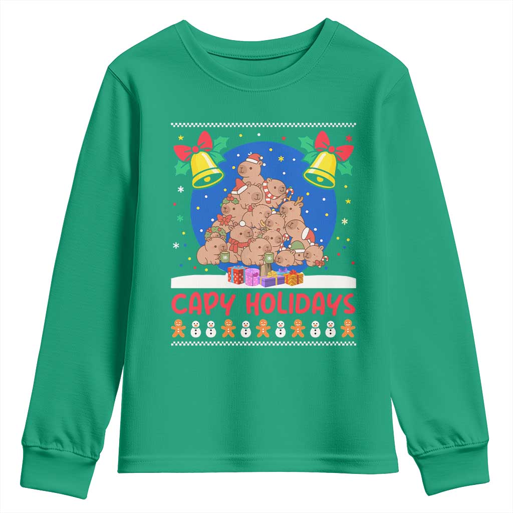 Capybara Christmas Tree Youth Sweatshirt Funny Capy Holidays Gift - Wonder Print Shop
