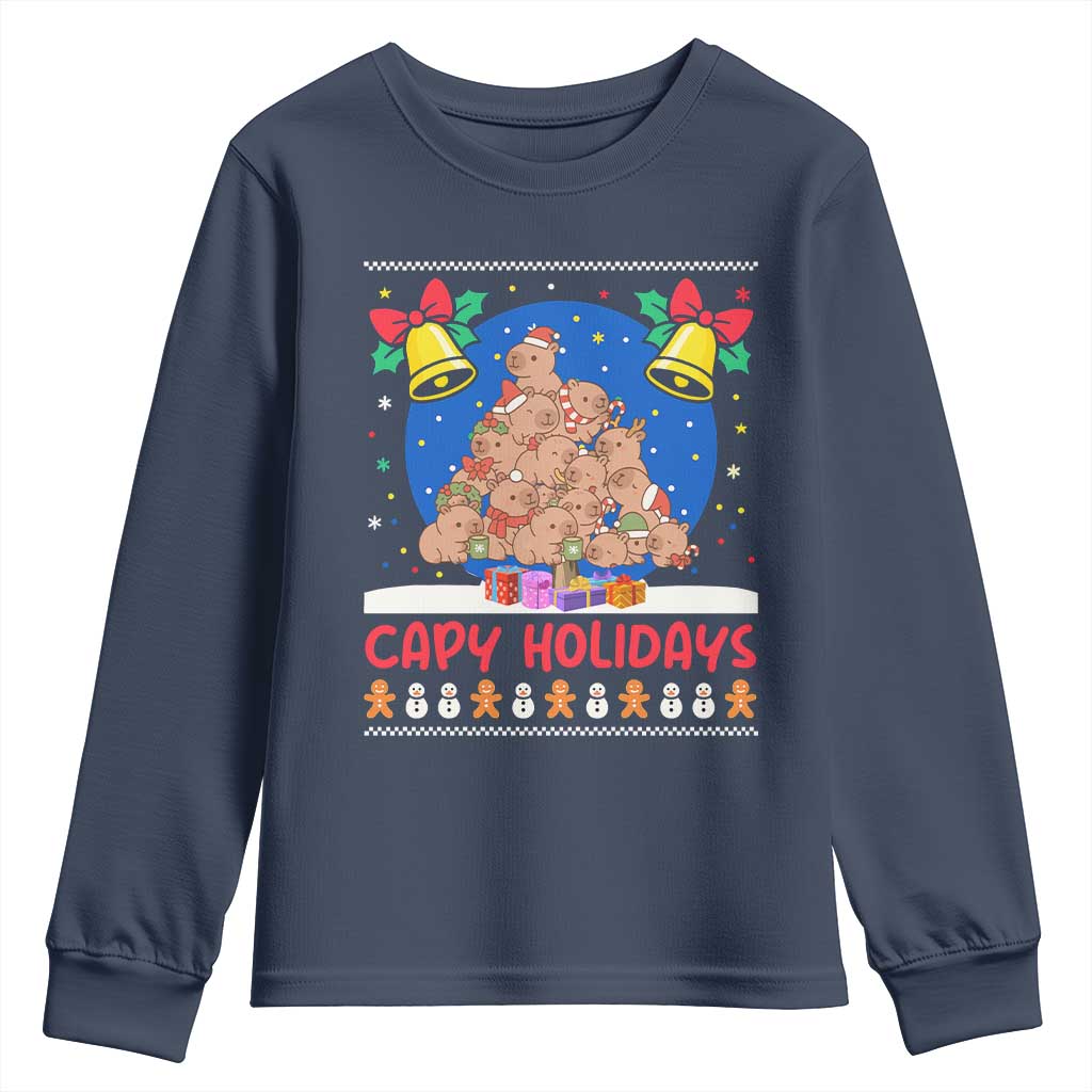 Capybara Christmas Tree Youth Sweatshirt Funny Capy Holidays Gift - Wonder Print Shop