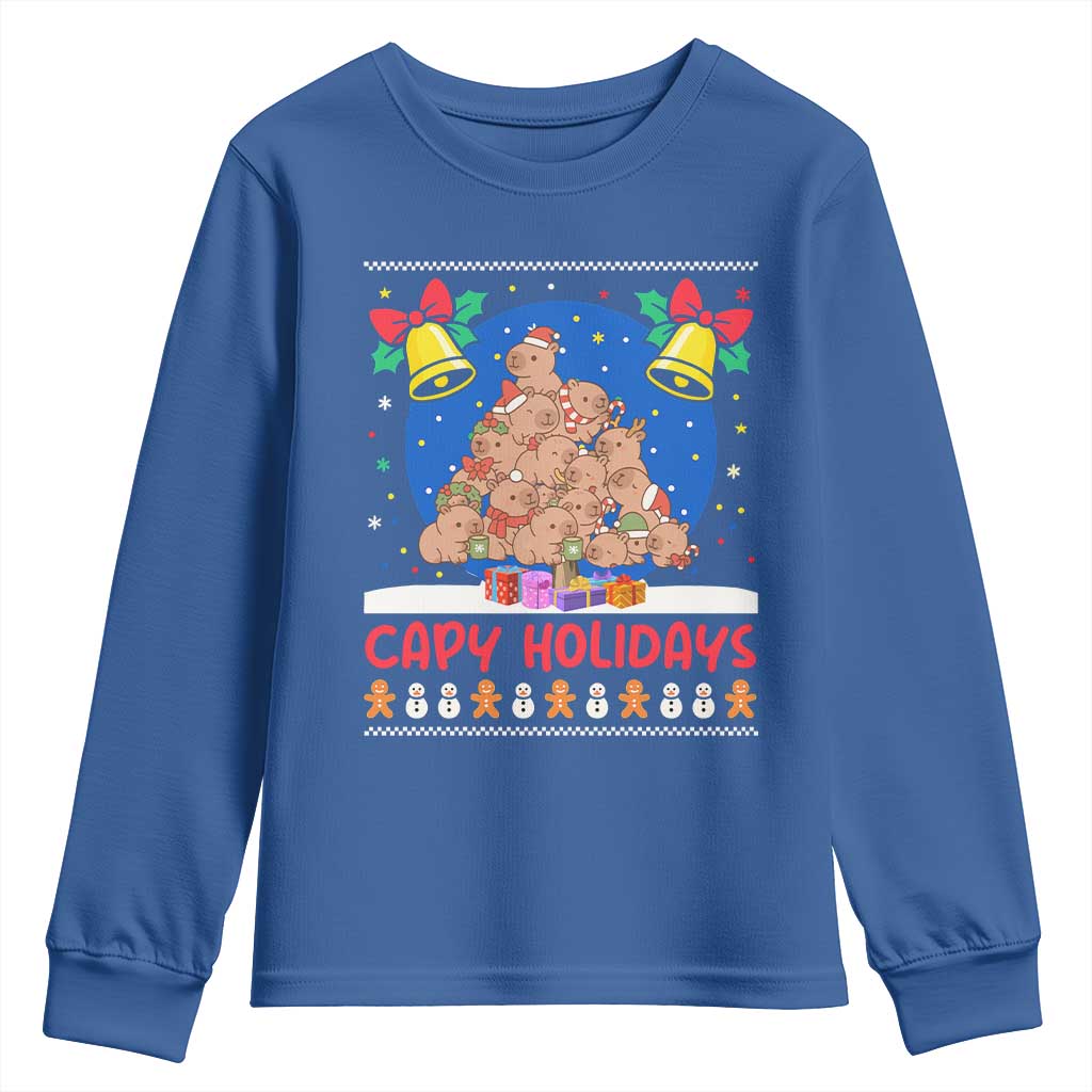 Capybara Christmas Tree Youth Sweatshirt Funny Capy Holidays Gift - Wonder Print Shop