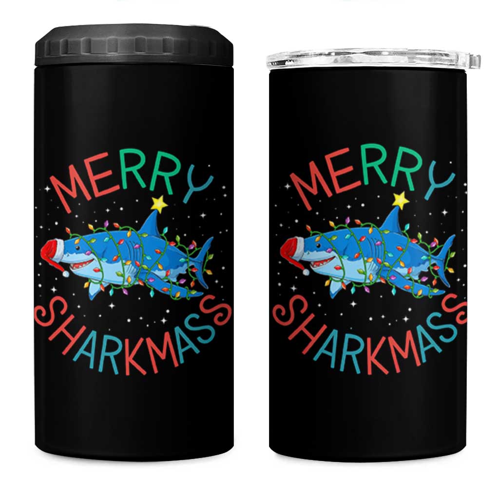 Christmas Shark 4 in 1 Can Cooler Tumbler Funny Merry Sharkmas Xmas Gift
