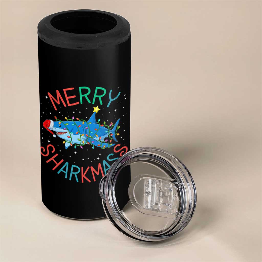 Christmas Shark 4 in 1 Can Cooler Tumbler Funny Merry Sharkmas Xmas Gift