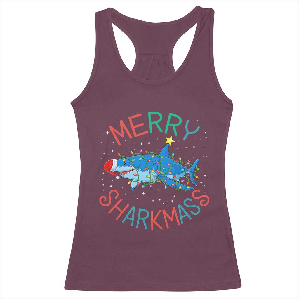 Christmas Shark Racerback Tank Top Funny Merry Sharkmas Xmas Gift - Wonder Print Shop