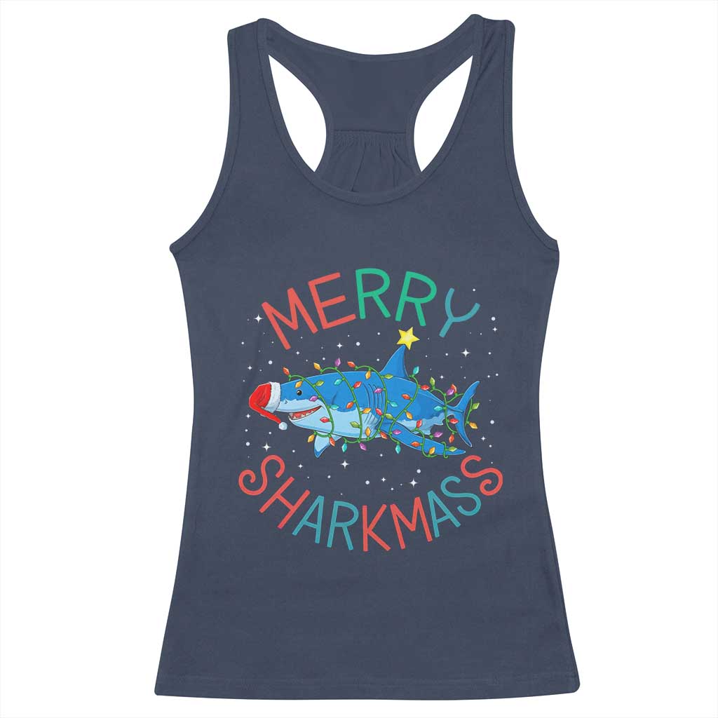 Christmas Shark Racerback Tank Top Funny Merry Sharkmas Xmas Gift - Wonder Print Shop