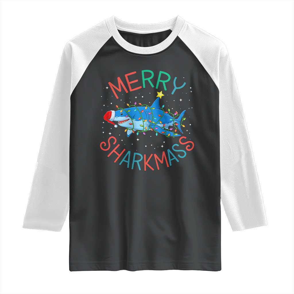 Christmas Shark Raglan Shirt Funny Merry Sharkmas Xmas Gift - Wonder Print Shop