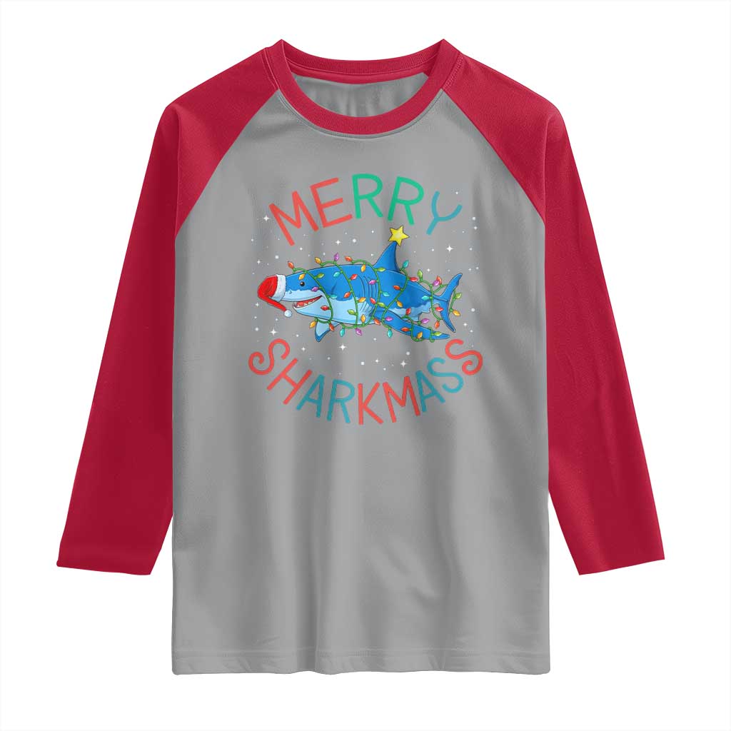 Christmas Shark Raglan Shirt Funny Merry Sharkmas Xmas Gift - Wonder Print Shop