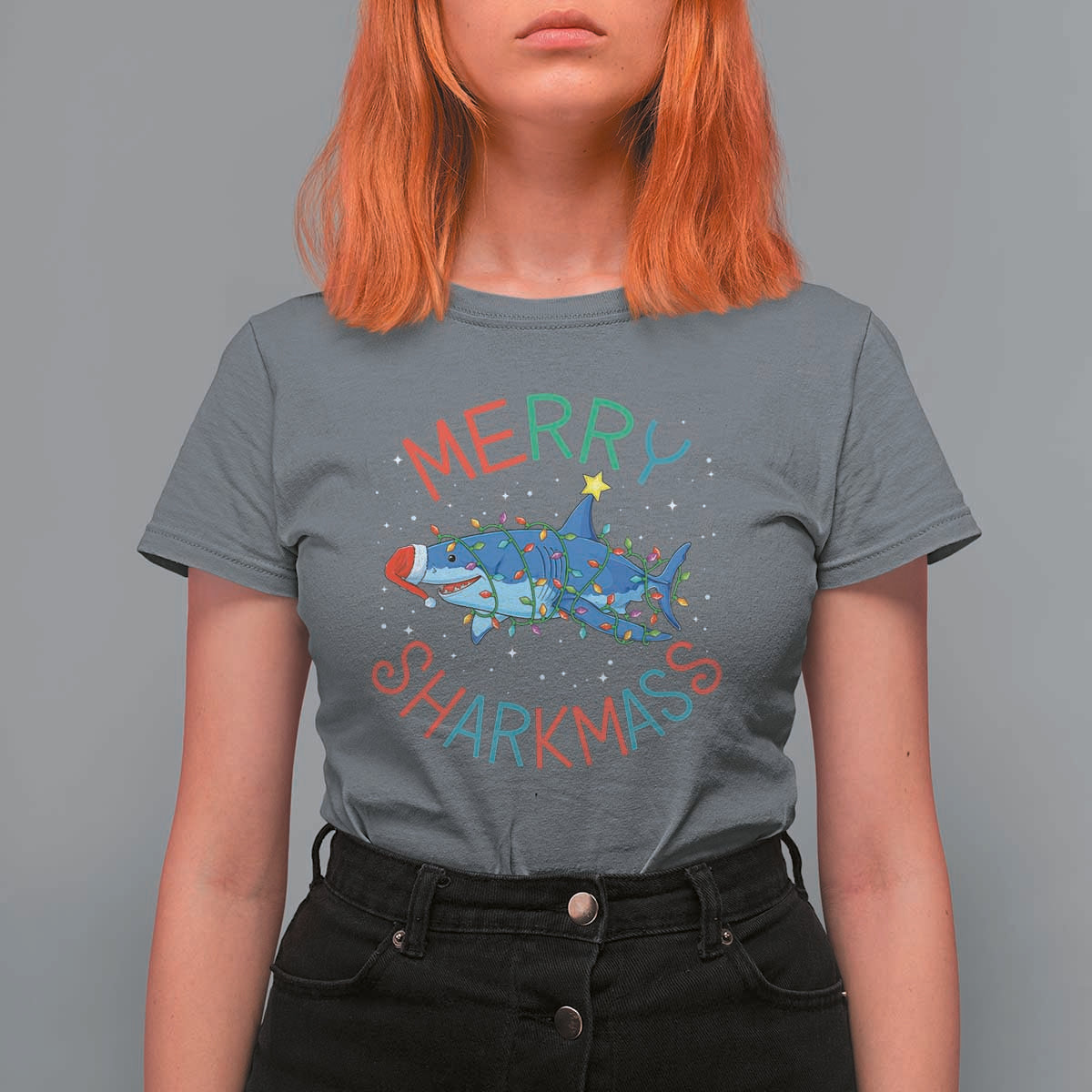 Christmas Shark T Shirt For Women Funny Merry Sharkmas Xmas Gift - Wonder Print Shop