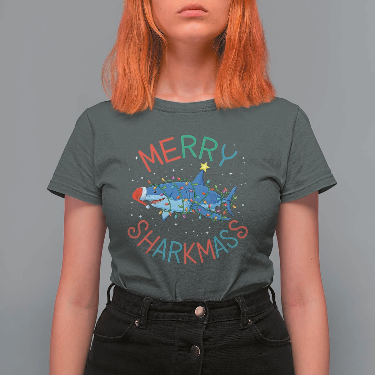 Christmas Shark T Shirt For Women Funny Merry Sharkmas Xmas Gift - Wonder Print Shop