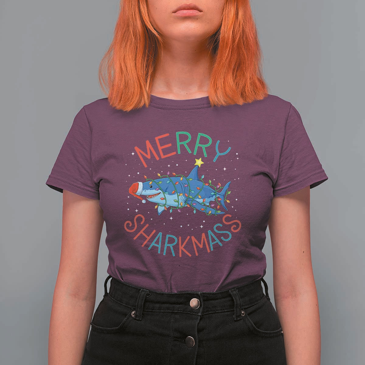 Christmas Shark T Shirt For Women Funny Merry Sharkmas Xmas Gift - Wonder Print Shop