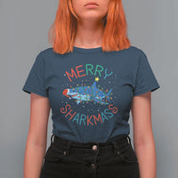 Christmas Shark T Shirt For Women Funny Merry Sharkmas Xmas Gift - Wonder Print Shop