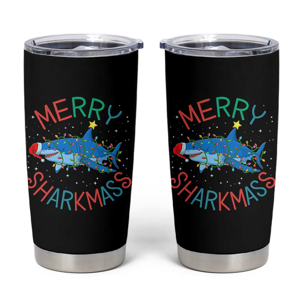 Christmas Shark Tumbler Cup Funny Merry Sharkmas Xmas Gift
