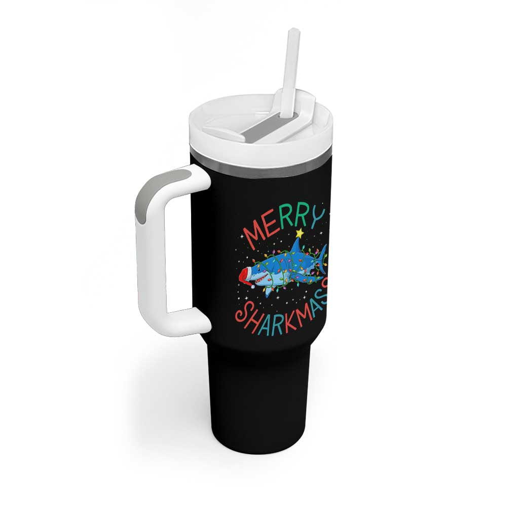 Christmas Shark Tumbler With Handle Funny Merry Sharkmas Xmas Gift