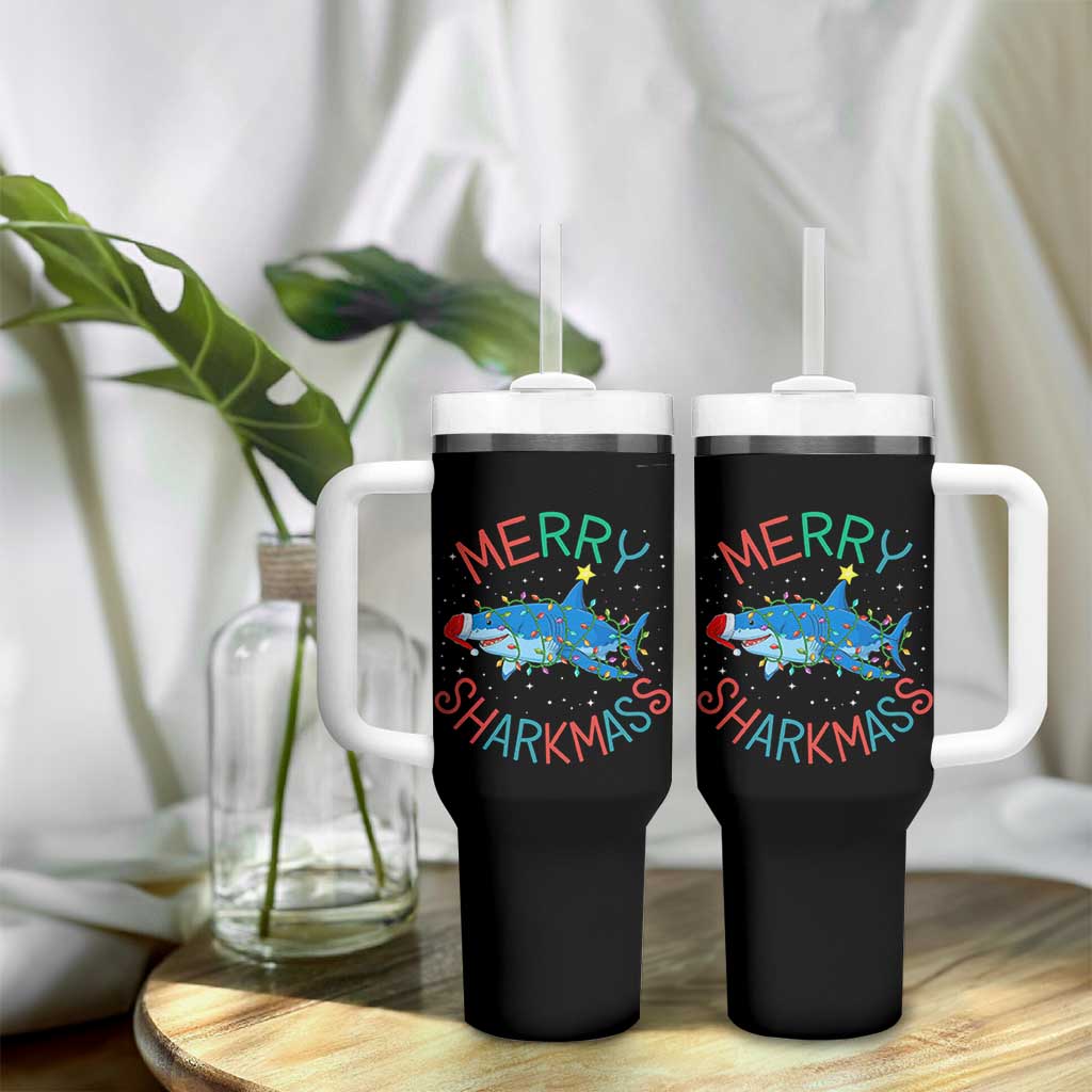Christmas Shark Tumbler With Handle Funny Merry Sharkmas Xmas Gift