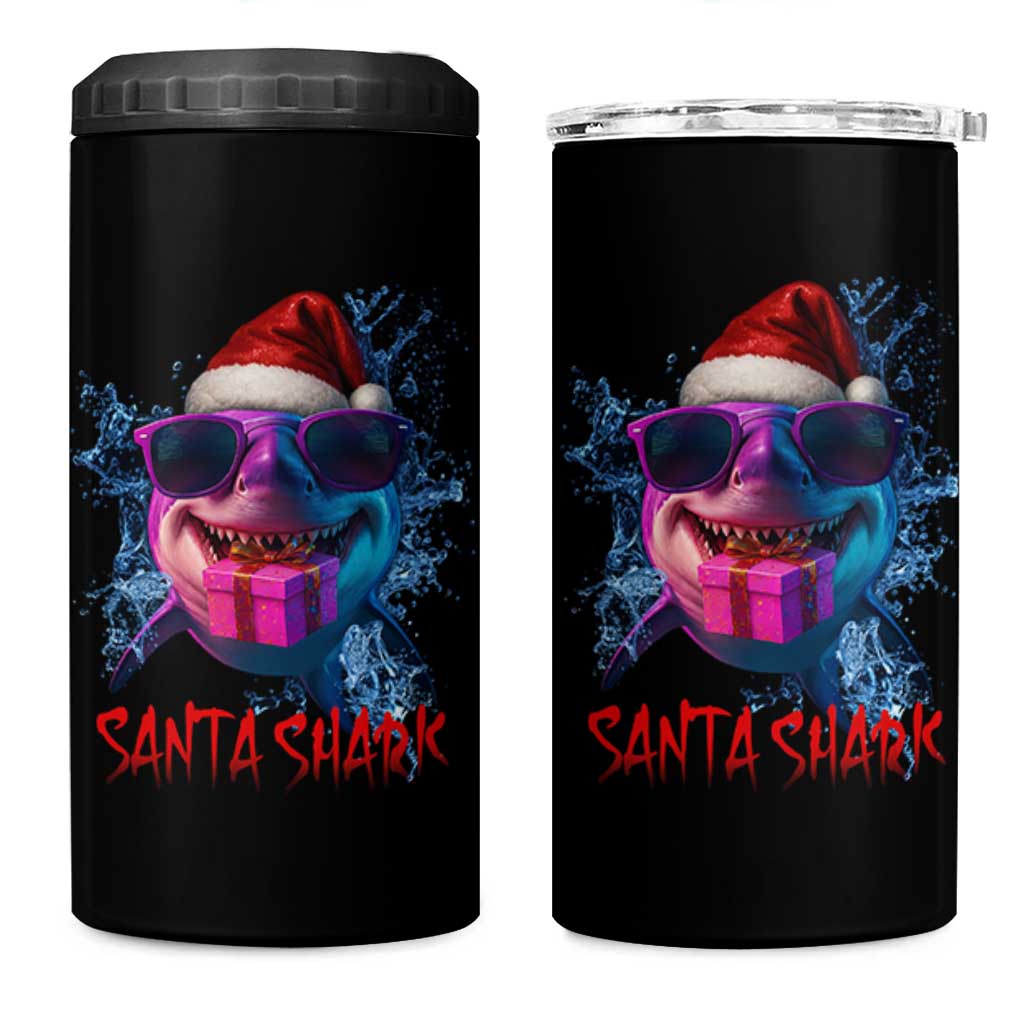 Funny Christmas Santa Shark Xmas Gift 4 in 1 Can Cooler Tumbler