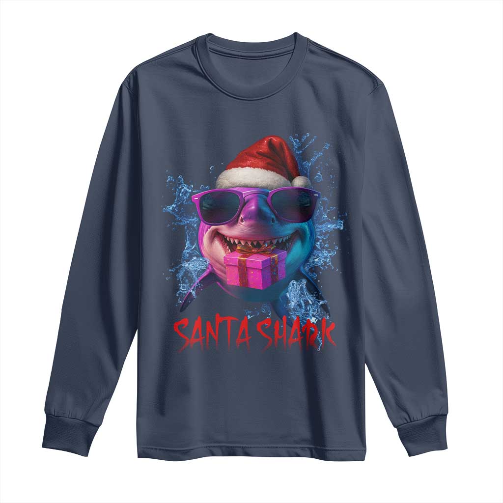 Funny Christmas Santa Shark Xmas Gift Long Sleeve Shirt - Wonder Print Shop