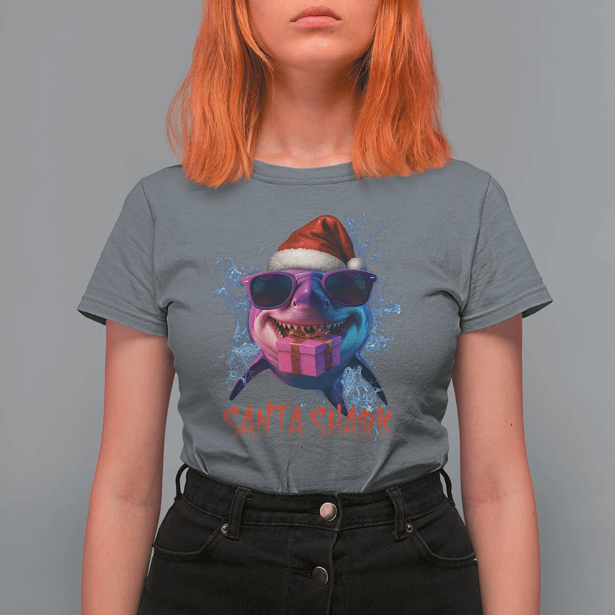 Funny Christmas Santa Shark Xmas Gift T Shirt For Women - Wonder Print Shop