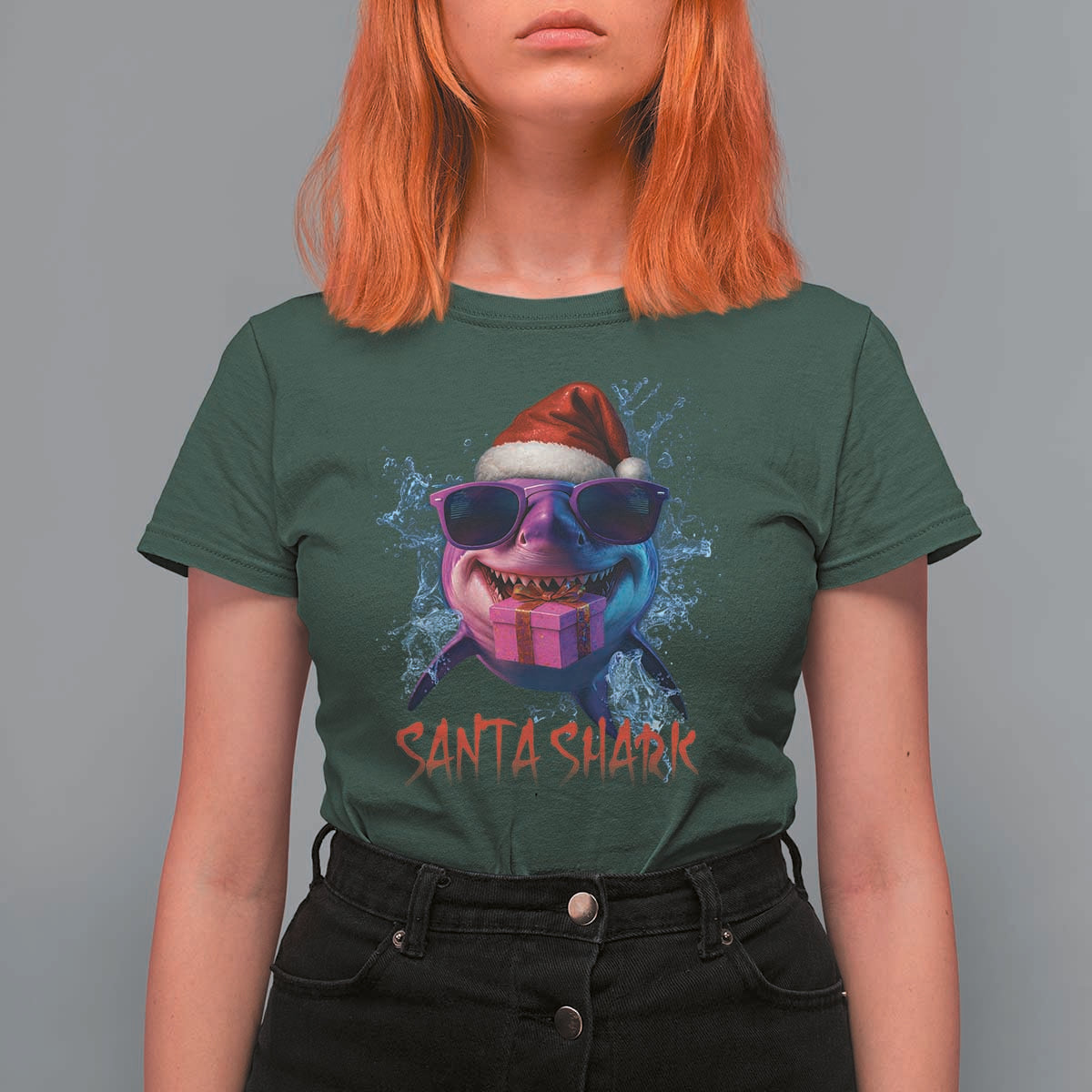 Funny Christmas Santa Shark Xmas Gift T Shirt For Women - Wonder Print Shop