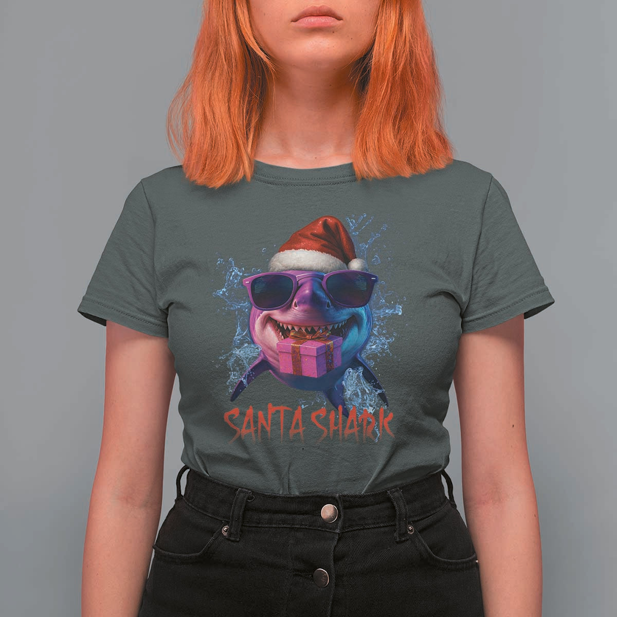 Funny Christmas Santa Shark Xmas Gift T Shirt For Women - Wonder Print Shop