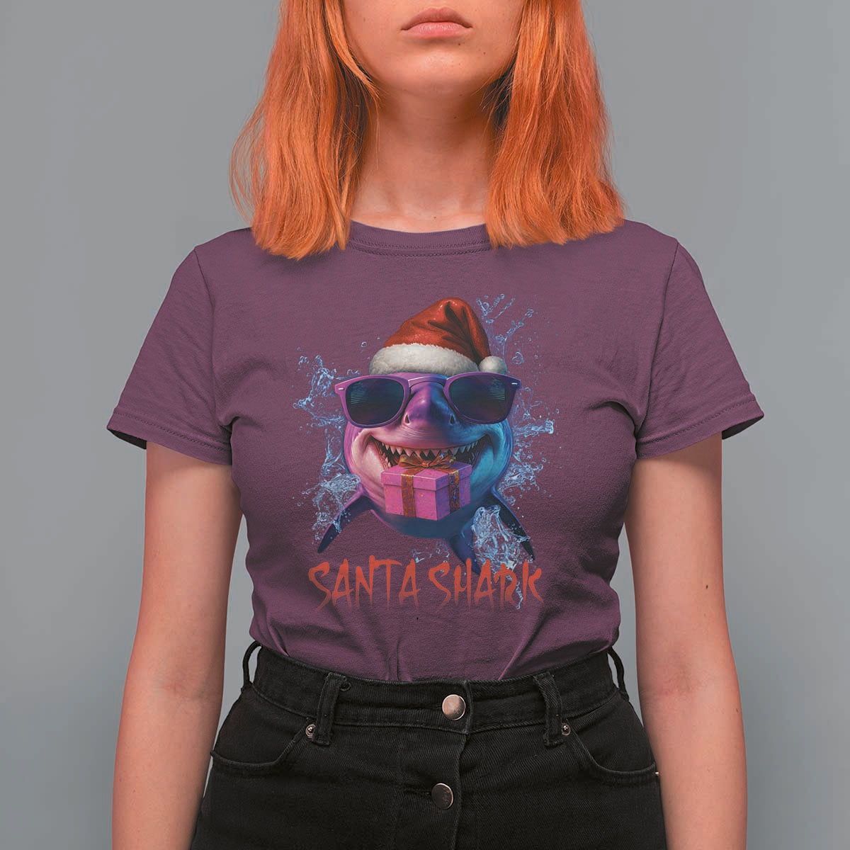 Funny Christmas Santa Shark Xmas Gift T Shirt For Women - Wonder Print Shop