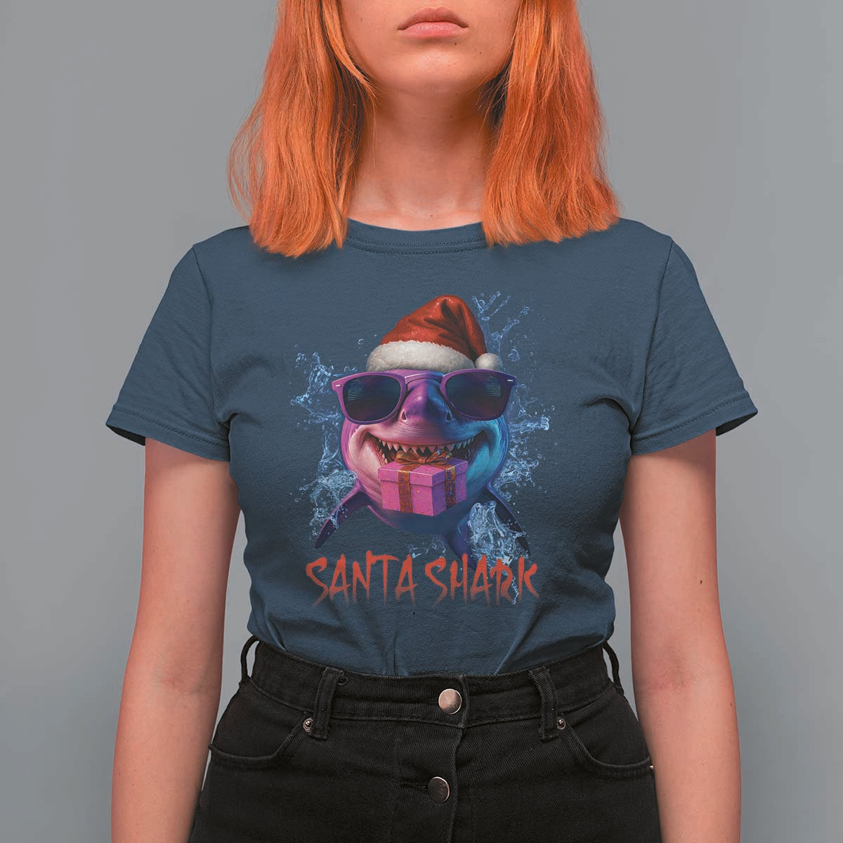 Funny Christmas Santa Shark Xmas Gift T Shirt For Women - Wonder Print Shop