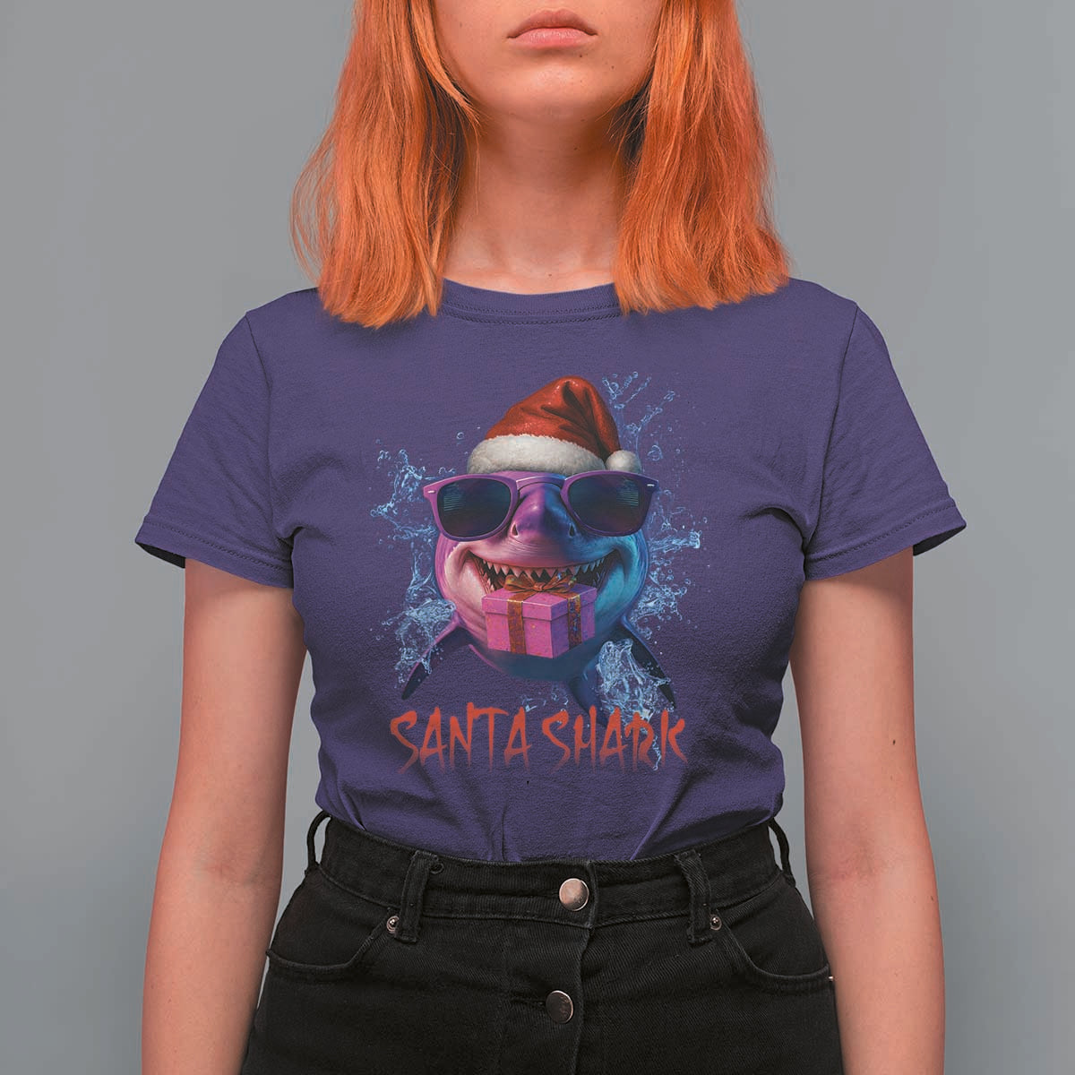 Funny Christmas Santa Shark Xmas Gift T Shirt For Women - Wonder Print Shop