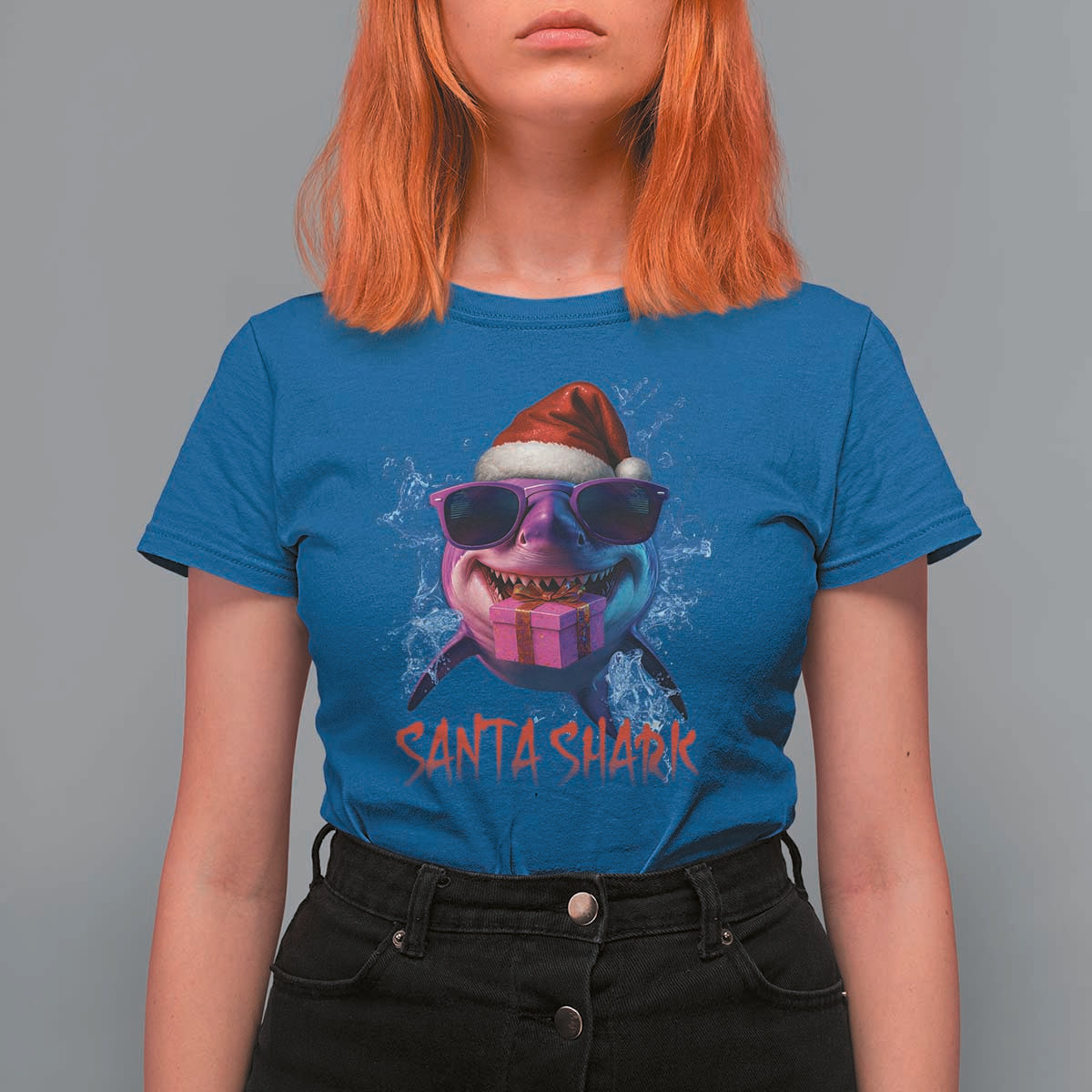 Funny Christmas Santa Shark Xmas Gift T Shirt For Women - Wonder Print Shop