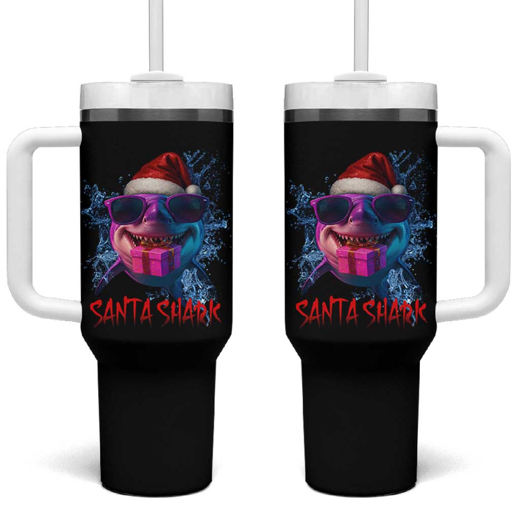 Funny Christmas Santa Shark Xmas Gift Tumbler With Handle