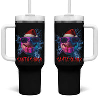 Funny Christmas Santa Shark Xmas Gift Tumbler With Handle