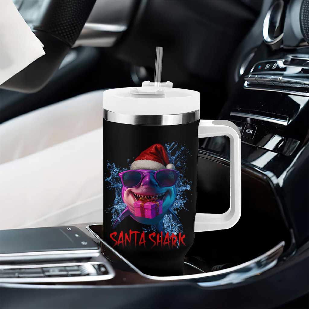 Funny Christmas Santa Shark Xmas Gift Tumbler With Handle
