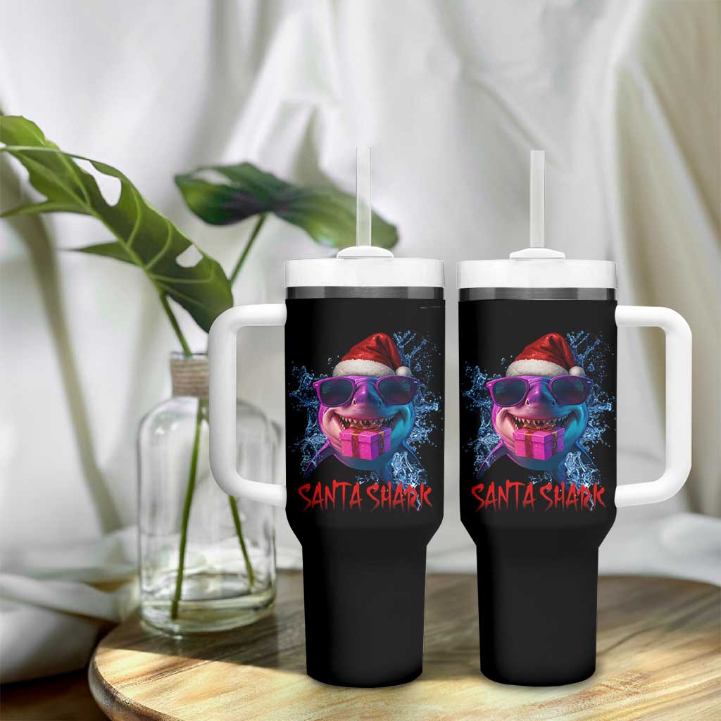 Funny Christmas Santa Shark Xmas Gift Tumbler With Handle