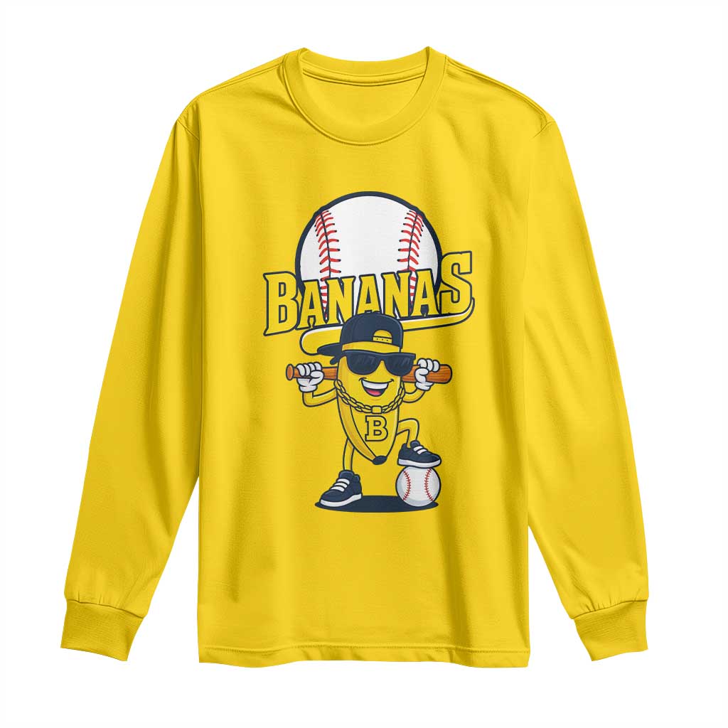 Cool Banana Playing Baseball Long Sleeve Shirt Funny Fruit Sports Gift - Wonder Print Shop
