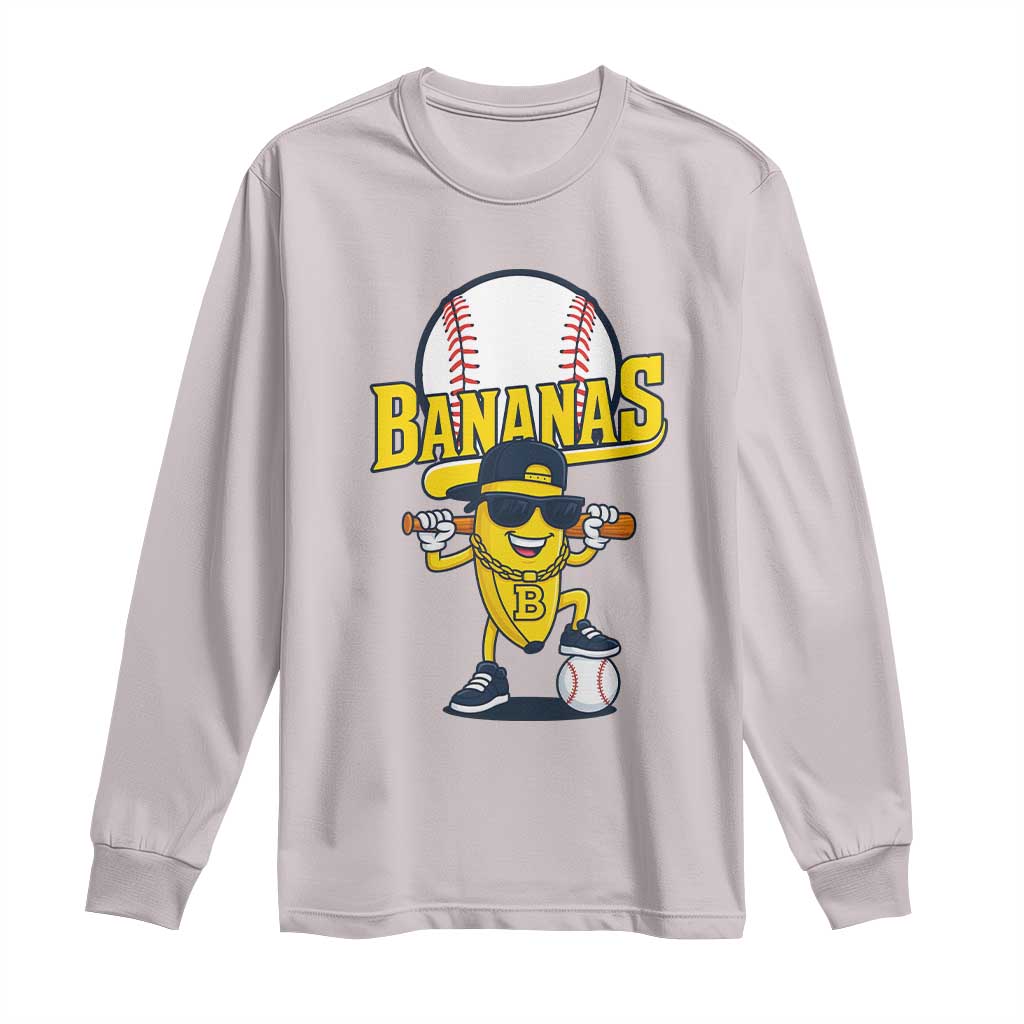Cool Banana Playing Baseball Long Sleeve Shirt Funny Fruit Sports Gift - Wonder Print Shop