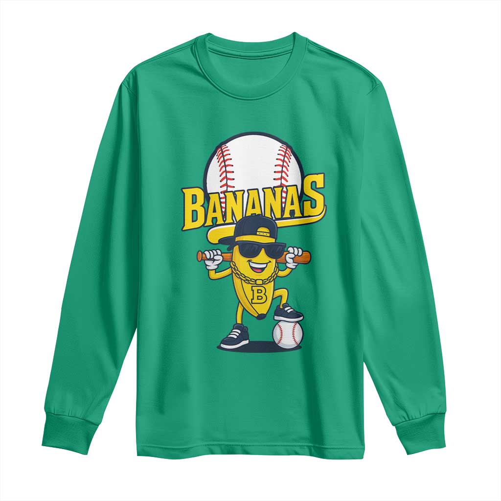 Cool Banana Playing Baseball Long Sleeve Shirt Funny Fruit Sports Gift - Wonder Print Shop
