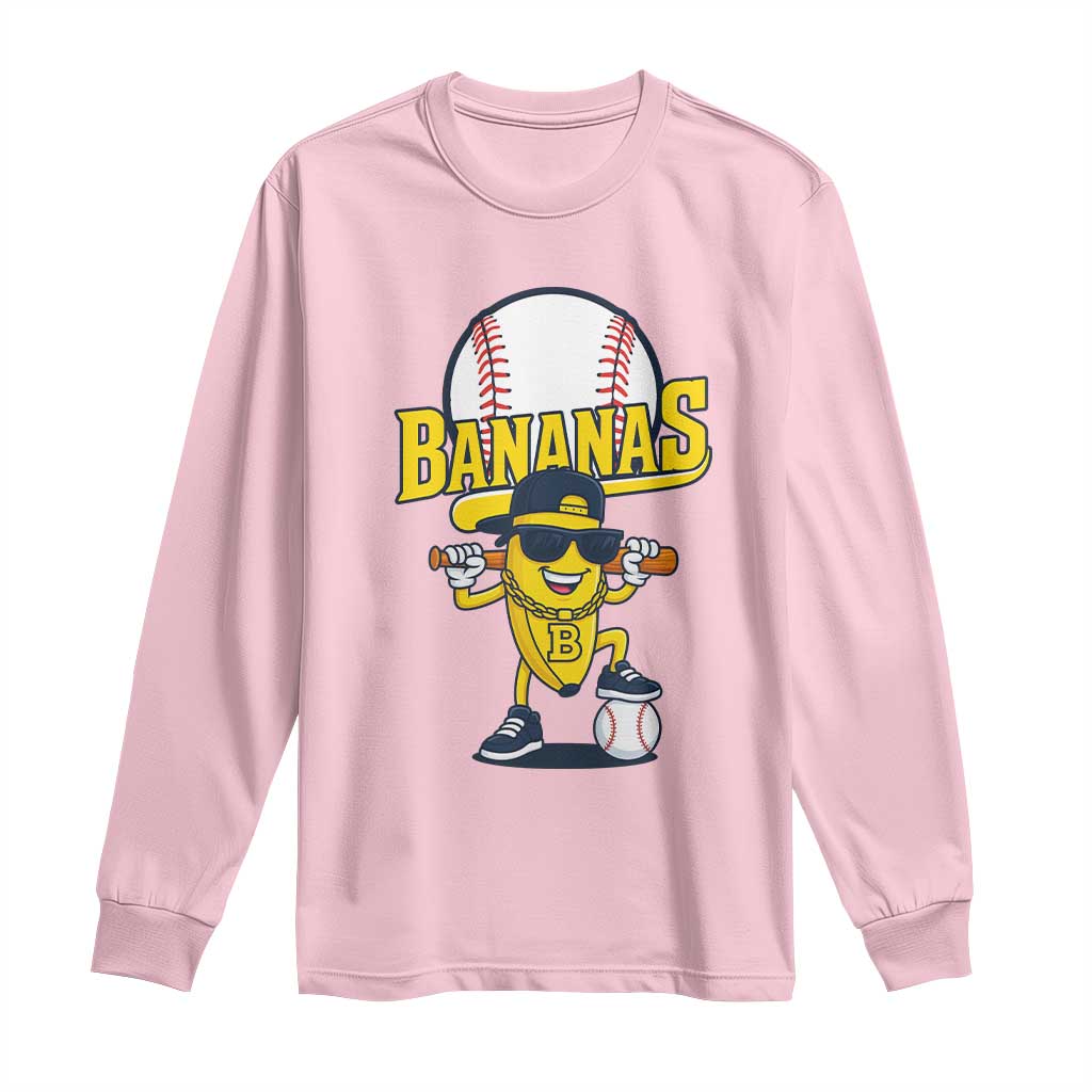 Cool Banana Playing Baseball Long Sleeve Shirt Funny Fruit Sports Gift - Wonder Print Shop
