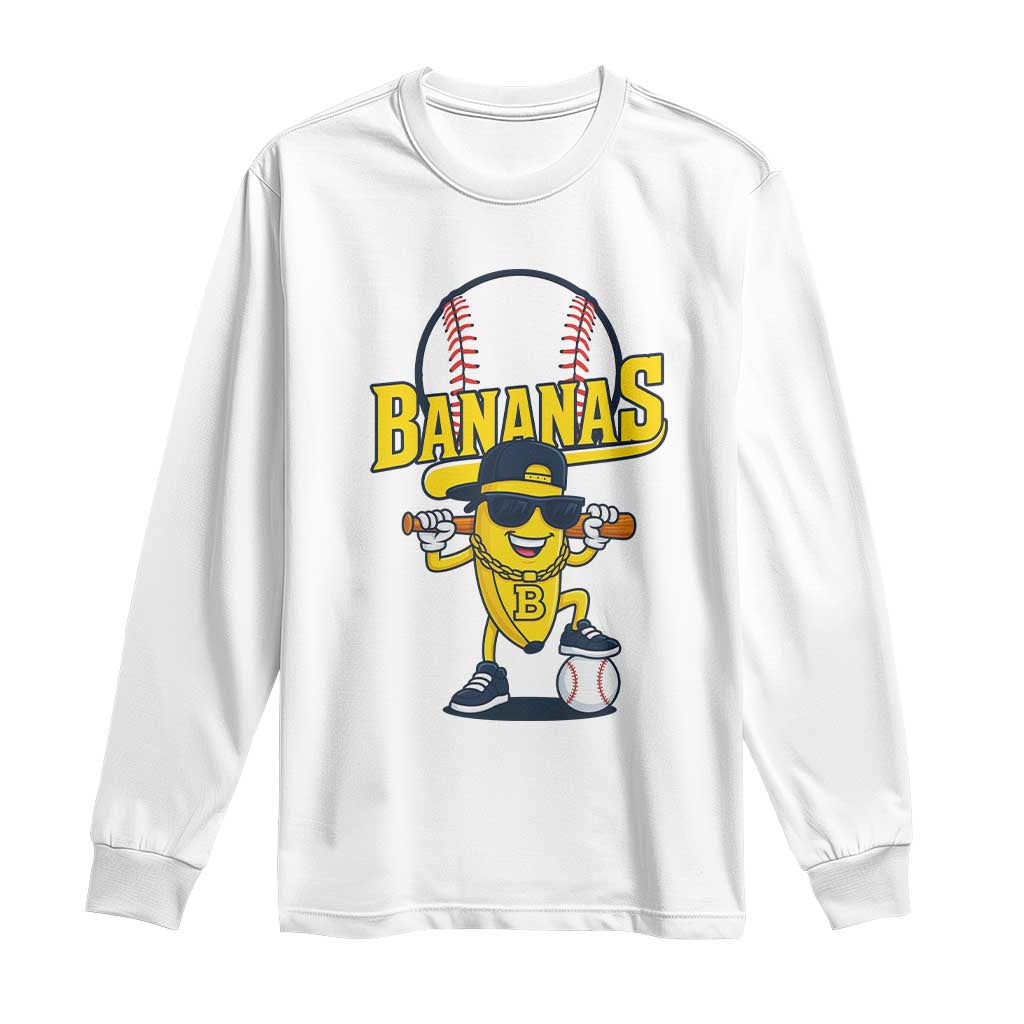 Cool Banana Playing Baseball Long Sleeve Shirt Funny Fruit Sports Gift - Wonder Print Shop