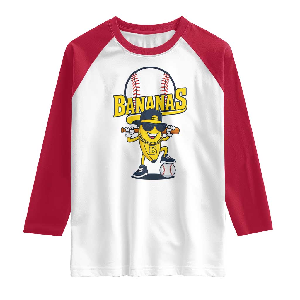 Cool Banana Playing Baseball Raglan Shirt Funny Fruit Sports Gift - Wonder Print Shop